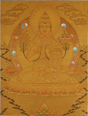 Full Gold Style Tsongkhapa Original Hand-Painted Tibetan Thangka